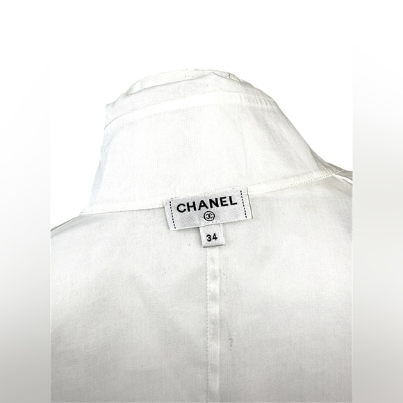 CHANEL White Silk Pleated Tuxedo Blouse CC Buttons 34 - Picture 10 of 10